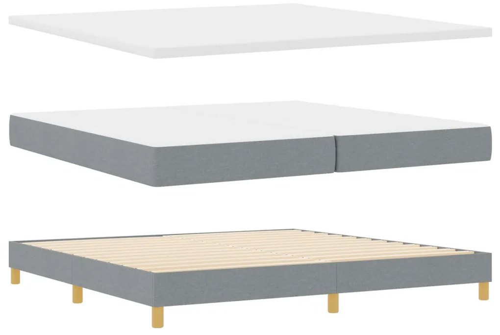 Boxspring Ágy Mattal &amp; Pad Light Grey 200x200 cm Szövet