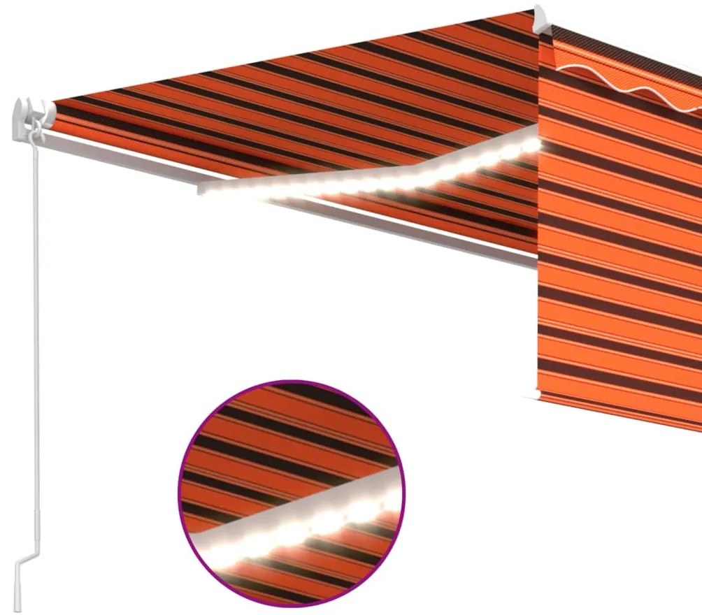 narancssárga-barna kihúzható LED-es napellenző redőnnyel 4,5x3m