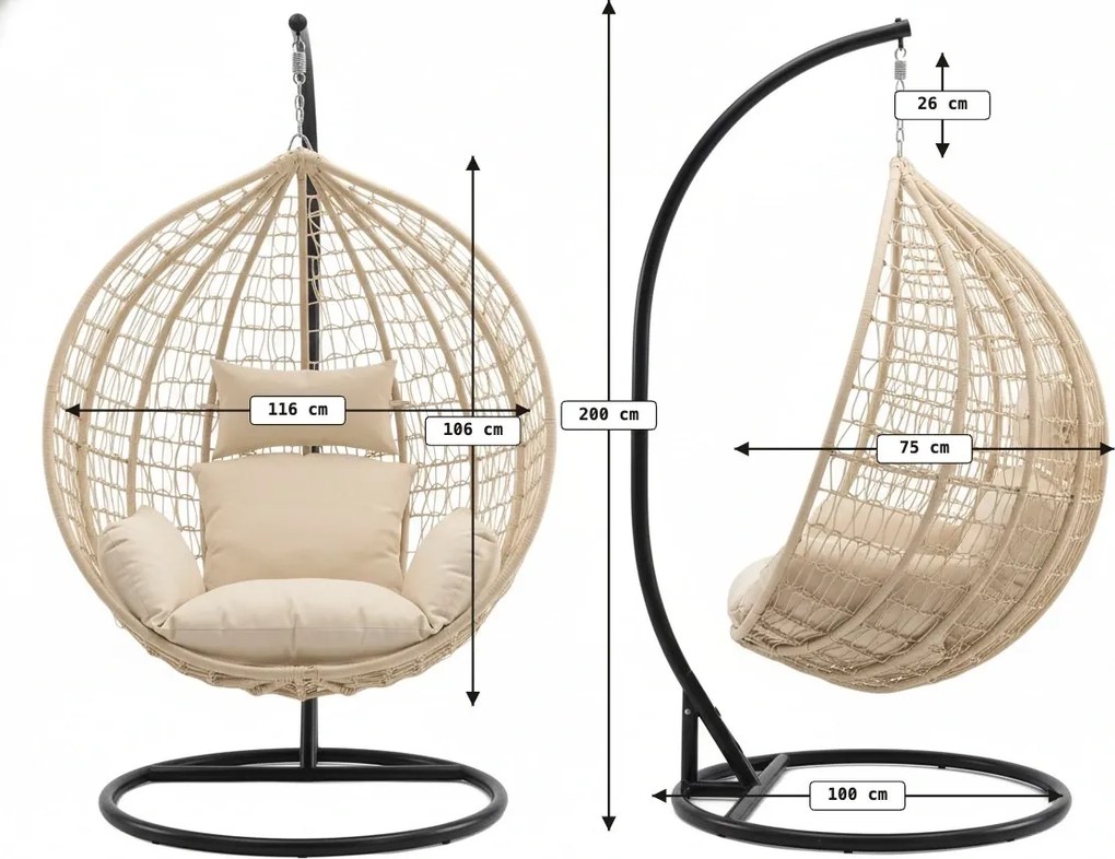 Függőszék KOKON állvánnyal, bézs