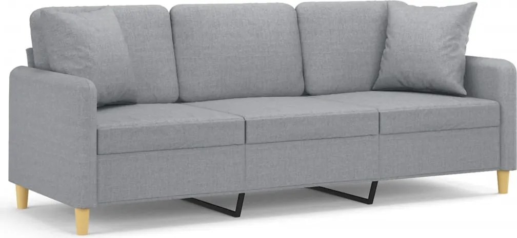 vidaXL 3 személyes világosszürke szövet kanapé díszpárnákkal 180 cm