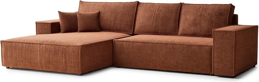 Rézszínű zsenília kinyitható-tárolóhelyes sarokkanapé (bal oldali-heverő résszel) Maze – Maison de Rêve