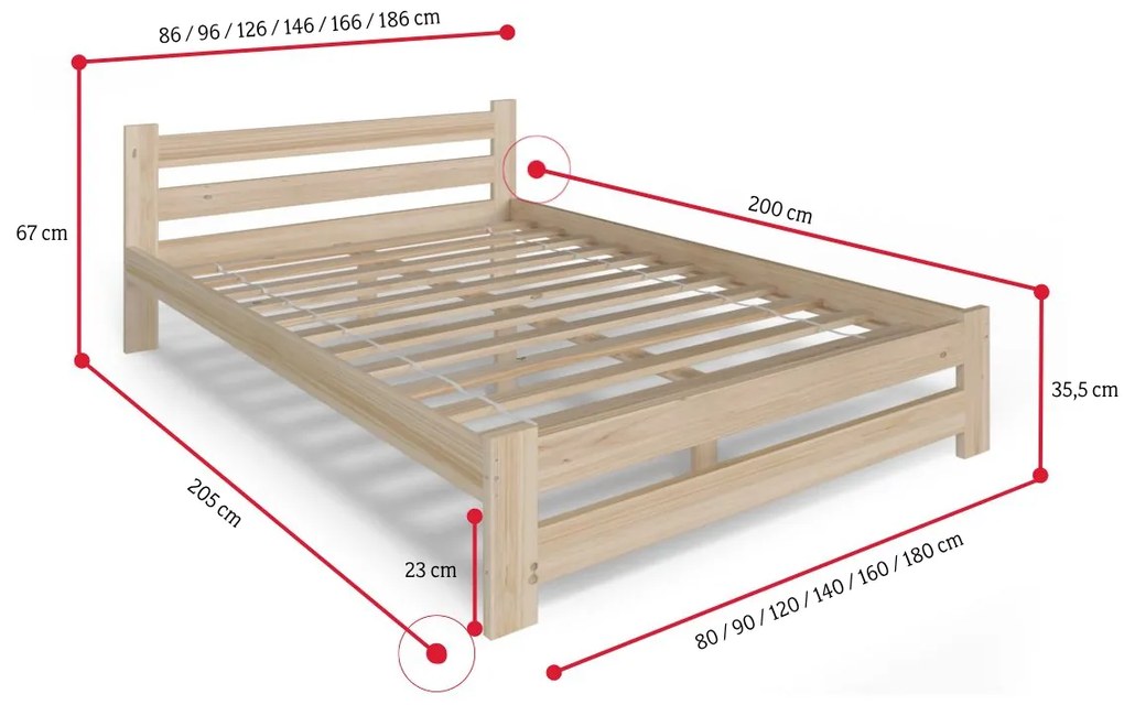 HEUREKA tömörfa ágy + DE LUX habszivacs matrac + ágyrács AJÁNDÉK, 140x200, fehér