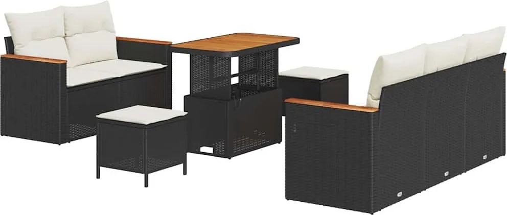 vidaXL Kerti Kanapé Szett 8 pcs Fekete polirattan