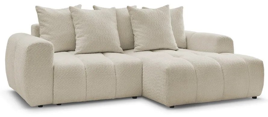 Bézs buklé kinyitható-tárolóhelyes sarokkanapé (jobb oldali-heverő résszel) Roxelane – Bobochic Paris
