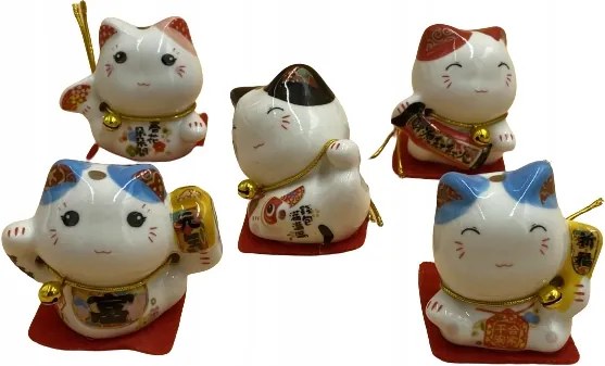 Japán Macska Maneki-Neko 5db-os porcelán szett 5cm