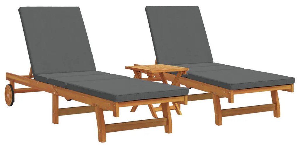 Napozó párnával 3 pcs Barna 40 x 40 x 40cm Tömör akácfa