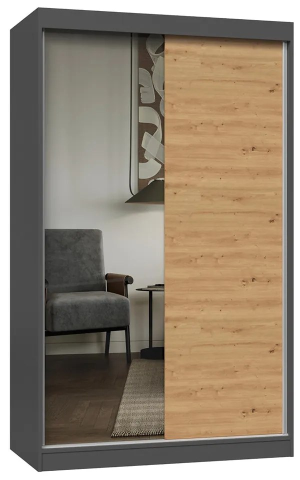 Aldabra IGA 120 A/B tolóajtós gardróbszekrény 120x61x200, 1 tükörrel / sima, antracit- tölgy