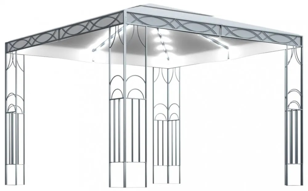 krémszínű pavilon LED fényfüzérrel 300 x 300 cm