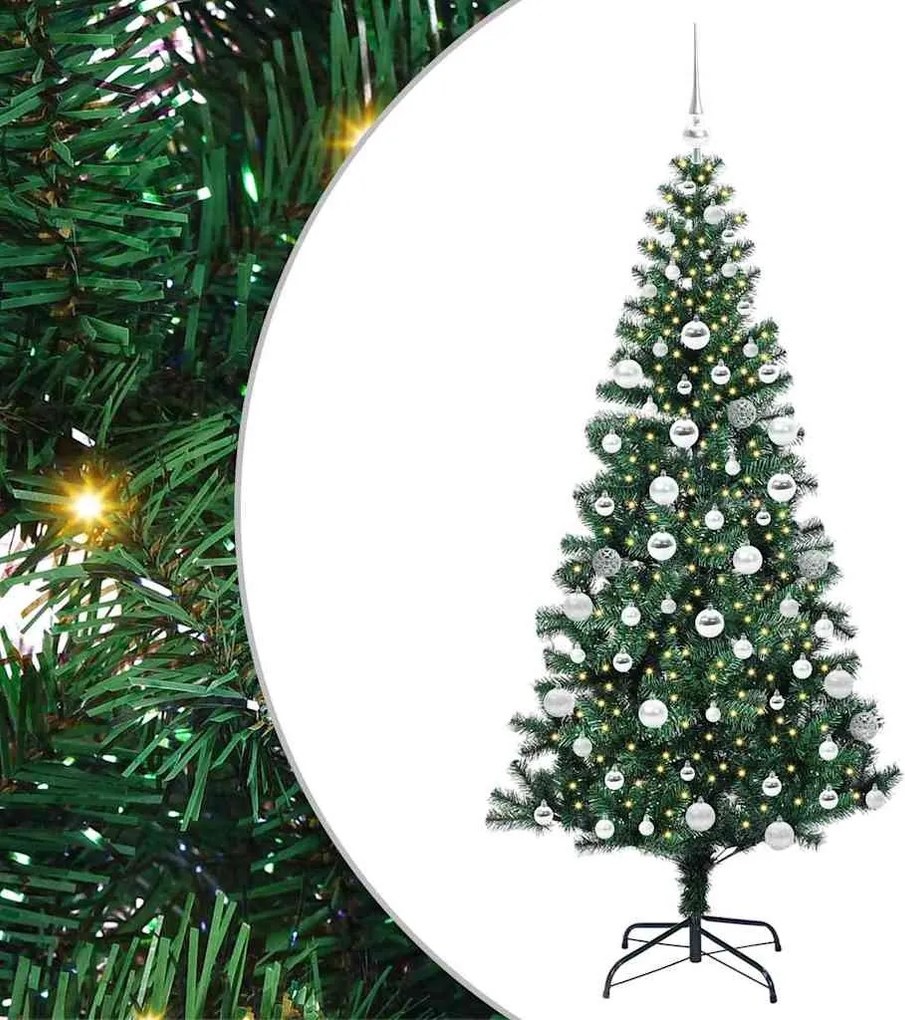 vidaXL Mesterséges, előre világított karácsonyi fa Zöld 180 cm