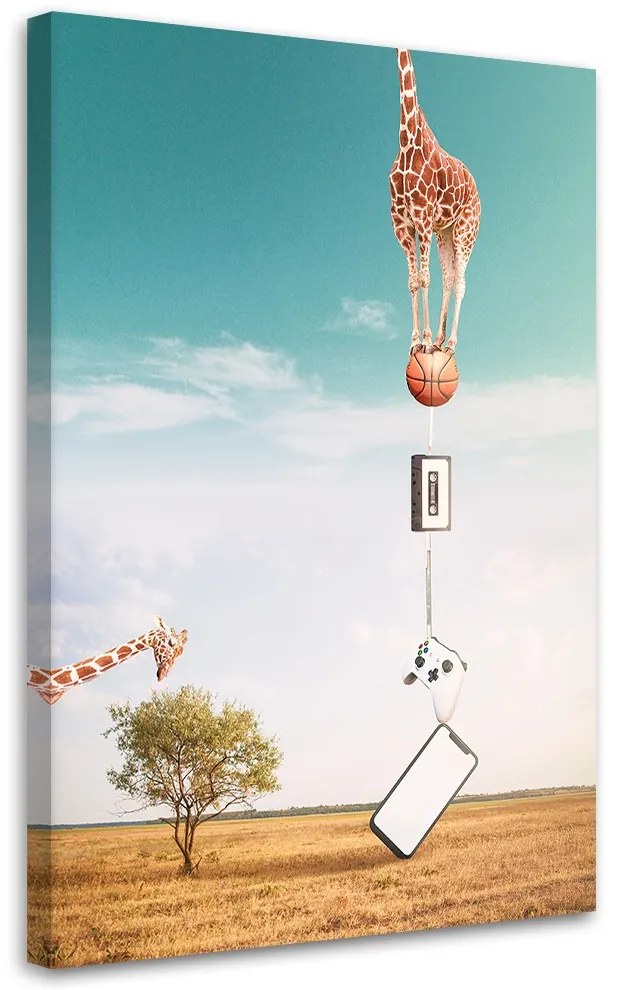 Gario Vászonkép Zsiráf, labda és elektronika - Bryantama Art Méret: 60 x 90 cm