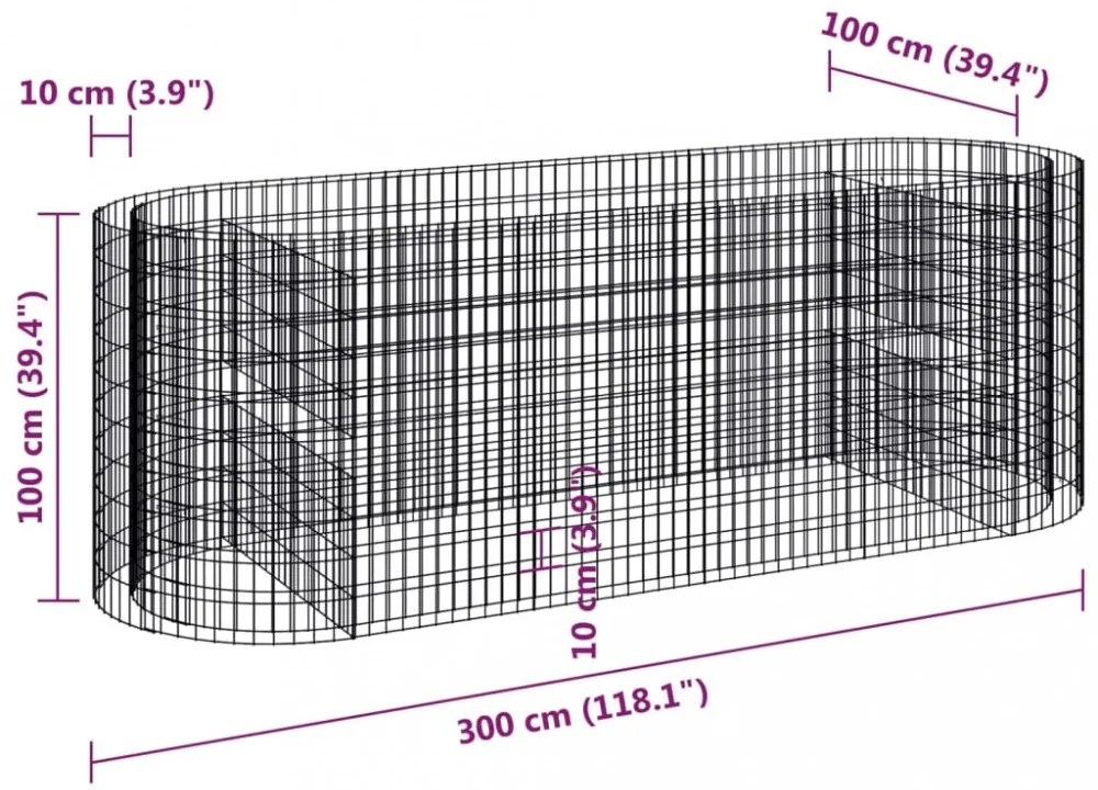 horganyzott vas gabion magaságyás 300x100x100 cm
