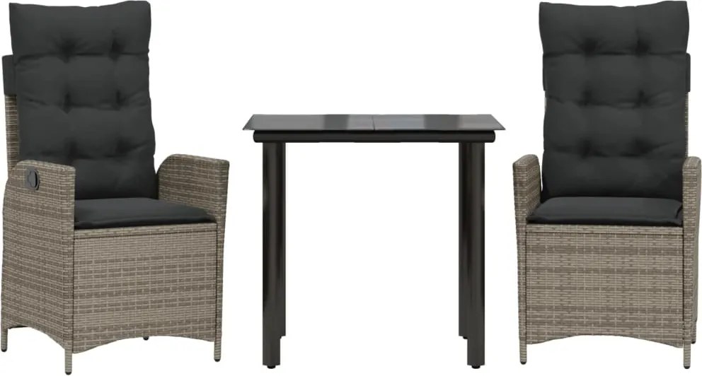 vidaXL 3 részes szürke polyrattan kerti étkezőgarnitúra párnával