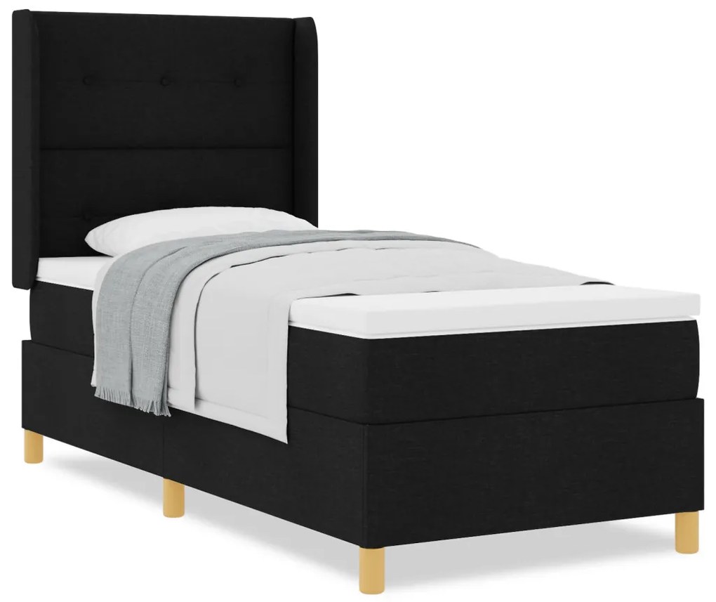 Boxspring Ágy Matraszsal Fekete 100x200 cm Szövet