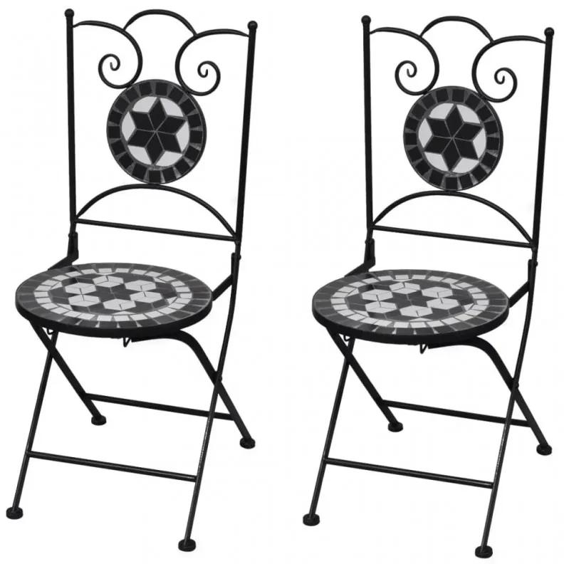 2 db fekete és fehér összecsukható kerámia kerti szék