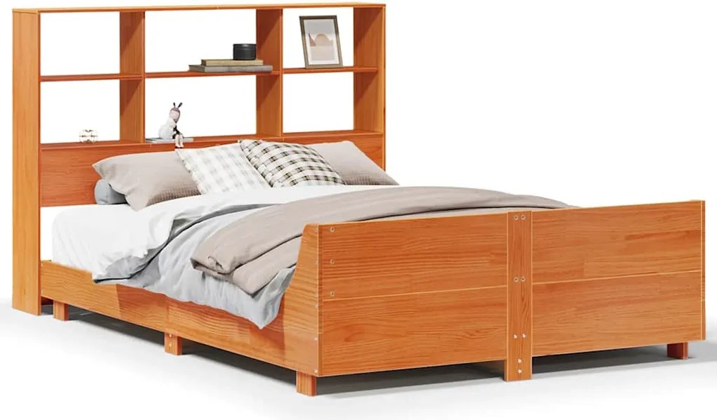 vidaXL viaszbarna tömör fenyőfa ágy matrac nélkül 140 x 190 cm