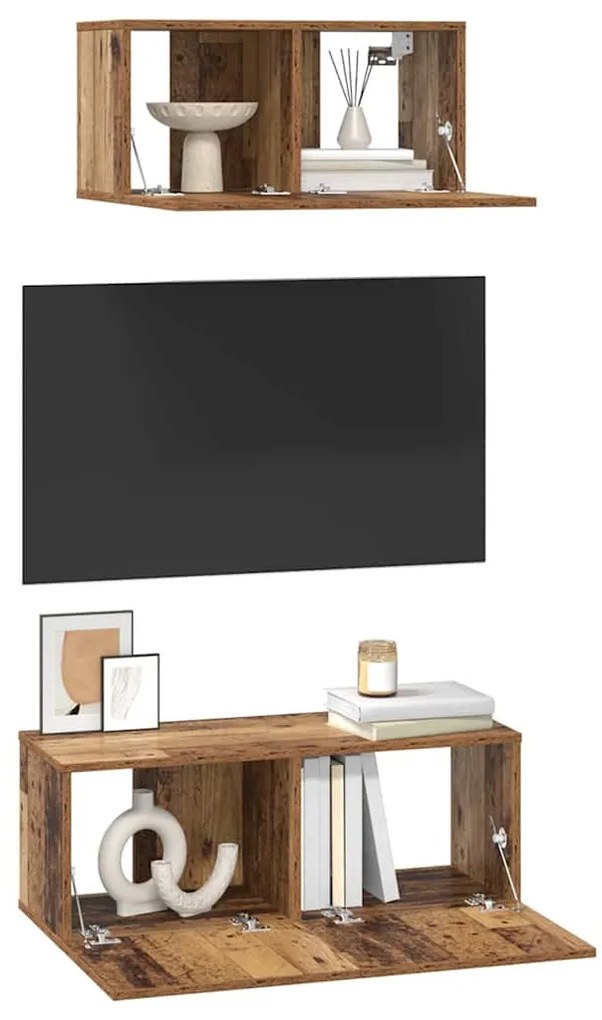 TV szekrény garnitúra 2 pcs Régi fa 80 x 30 x 30 cm Faanyag