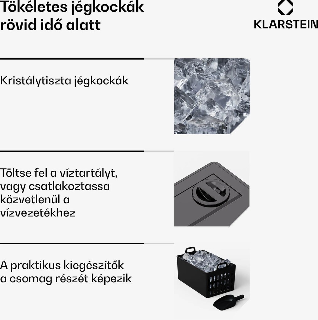 Klarstein FrostMaster, jégkészítő, 40 kg jégkocka naponta, rozsdamentes acél borító, LED kijelző, mellékelve jégkanál