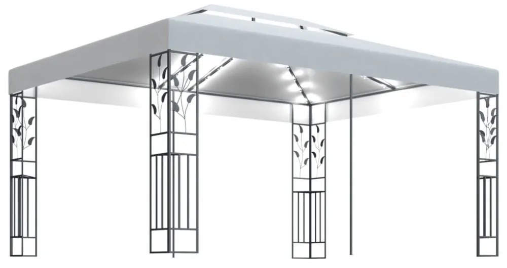 fehér dupla tetős pavilon LED fényfüzérrel 3 x 4 m