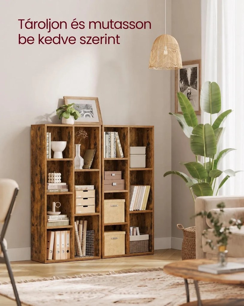 VASAGLE 7 rekeszes könyvespolc, álló vagy fekvő kialakítás, 50 x 24 x 106 cm, rusztikus barna