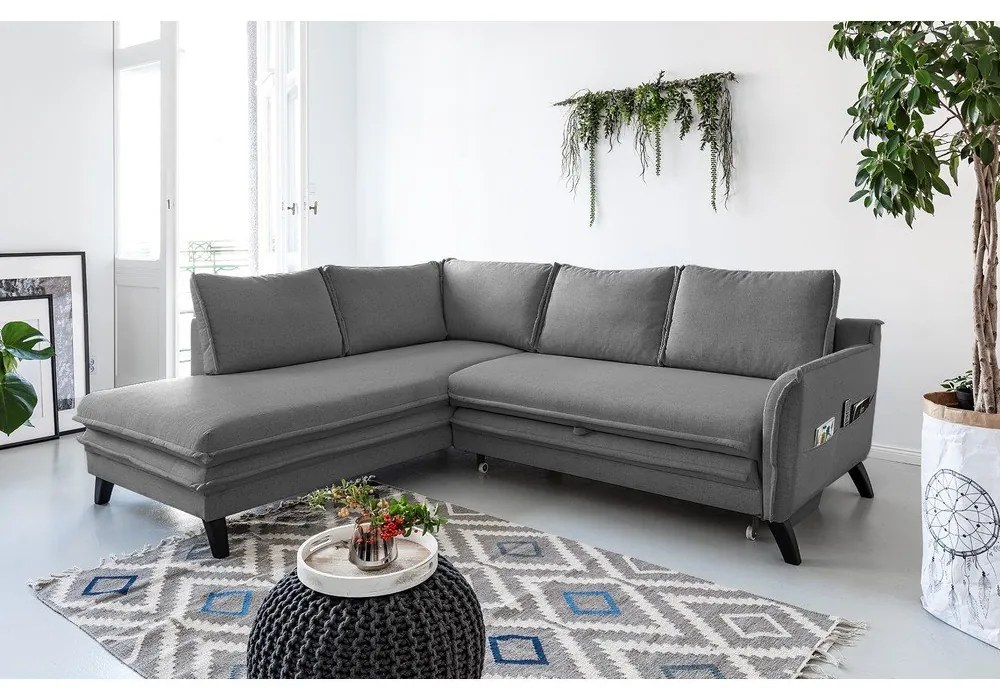 Charming Charlie L szürke kinyitható sarokkanapé, bal oldali - Miuform