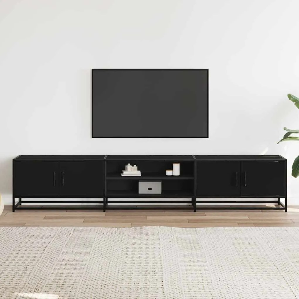 fekete szerelt fa TV-szekrény 210 x 35 x 41 cm