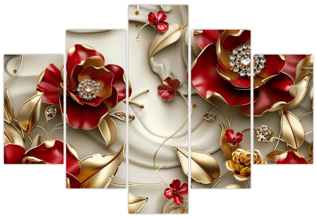 Kép - 3D piros-arany virágok (150x105 cm)
