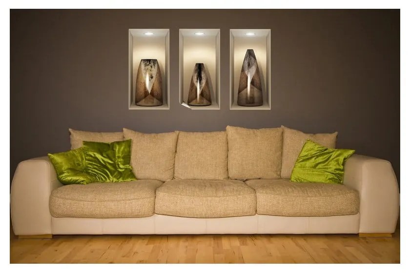 Wooden Vases 3D hatású 3 db-os falmatrica szett - Ambiance