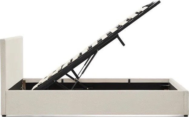 Bézs kárpitozott ágyneműtartós franciaágy ágyráccsal 180x200 cm Nahiri – Kave Home