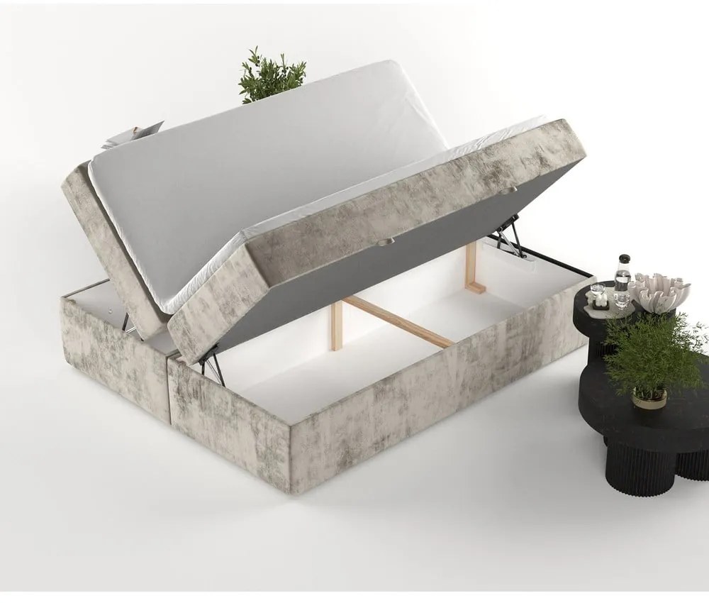 Világosbarna ágyneműtartós boxspring ágy 200x200 cm Yoko – Maison de Rêve