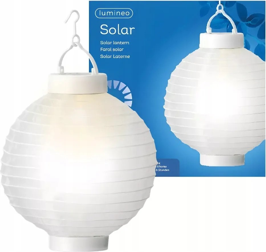 Lampion kerti napelemes fényfüzér kerek fehér Led meleg fehér 23cm