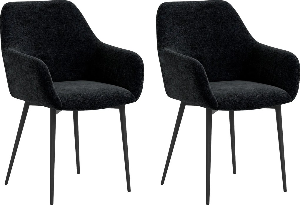 HOMCOM 2 db Kárpitozott Északi Stílusú Étkezőszék, Szövet Konyhai Székek, Fekete Acél Lábú Karosszék, 54x57x80 cm | Aosom