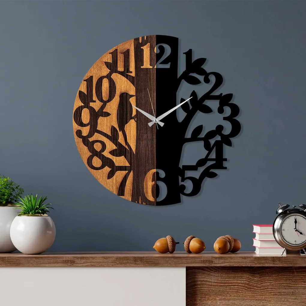 Wooden Clock 71 dió-fekete fa-fém falióra, Ø56 cm