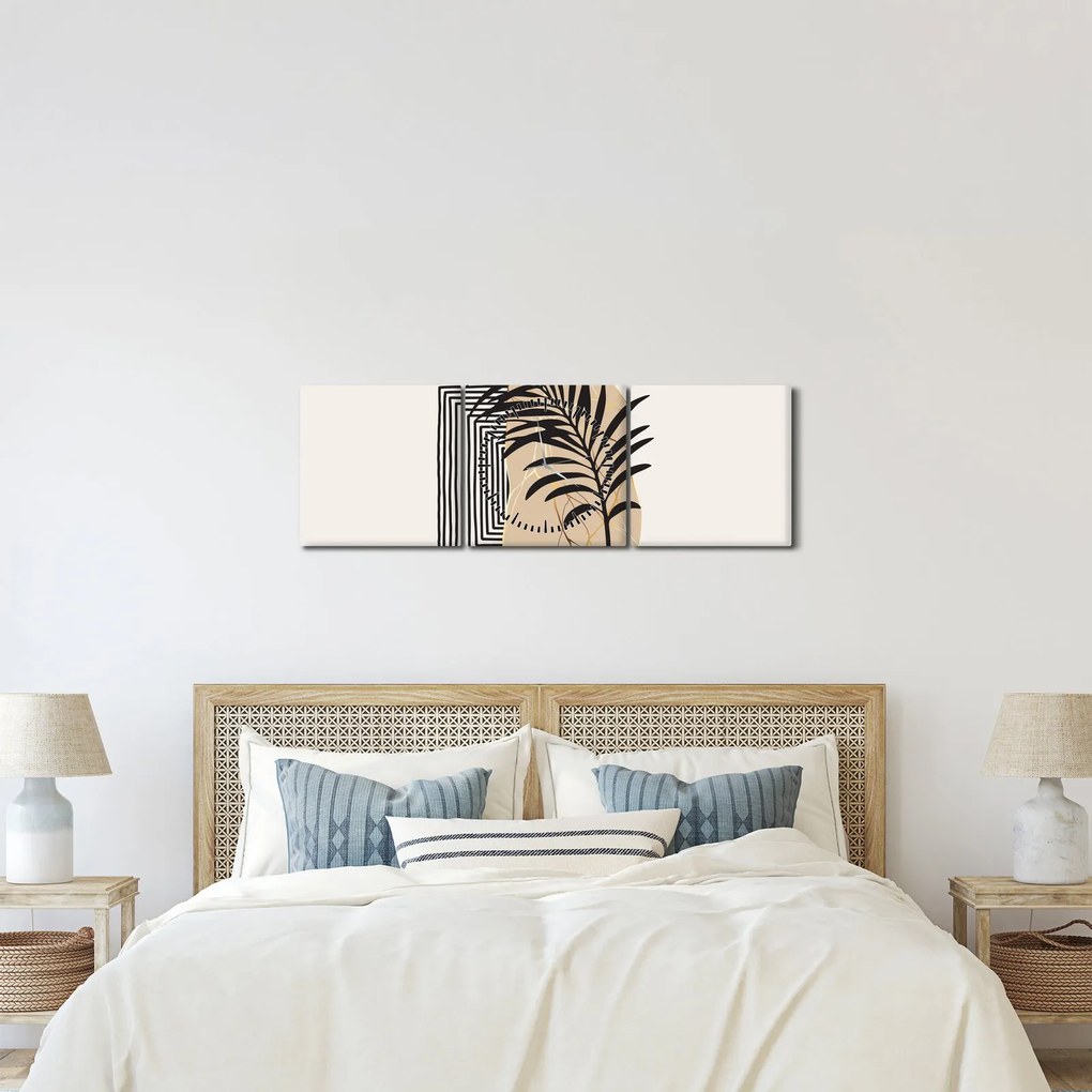 Kép - Absztrakció trópusi levelekkel N⁰3 (órával) (90x30 cm)