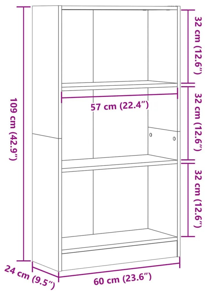 barna tölgy színű szerelt fa könyvszekrény 60 x 24 x 109 cm