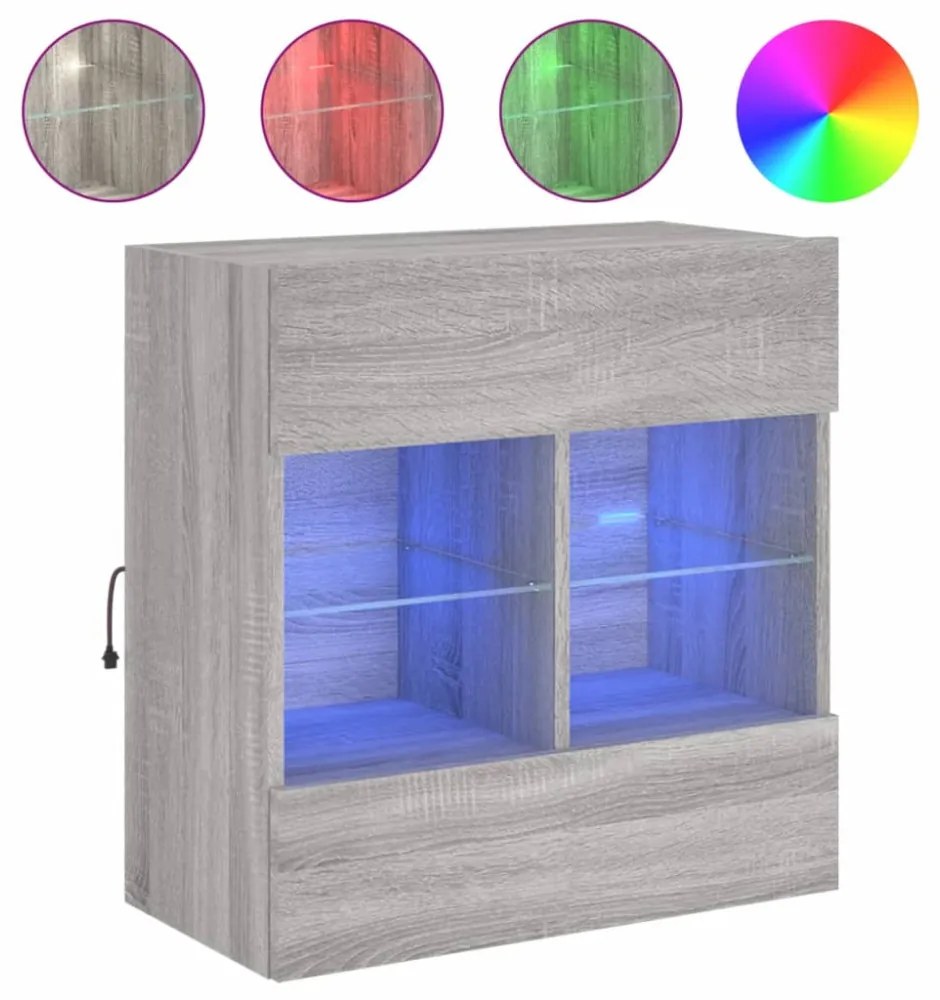 szürke sonoma színű fali TV-szekrény LED-ekkel 58,5x30x60,5 cm