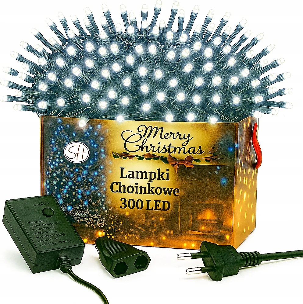 Karácsonyfa Lámpák 300 Led fény 230V 18m Hideg Fehér 8 karácsonyi opció