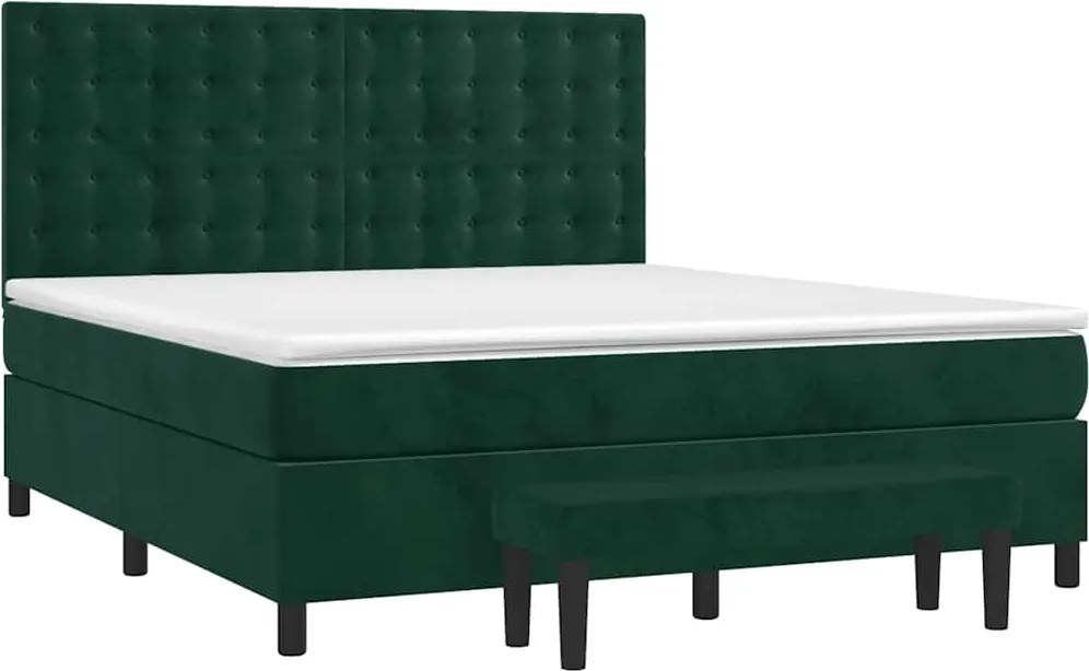vidaXL sötétzöld bársony rugós ágy matraccal 160x200 cm