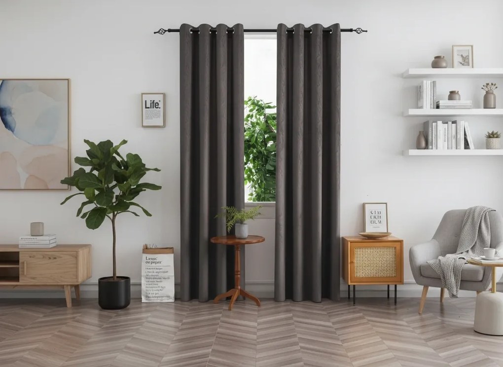 Sötétítő függöny DUNES VELVET 140x250 cm, sötétszürke Felfüggesztés: Fém gyűrűk