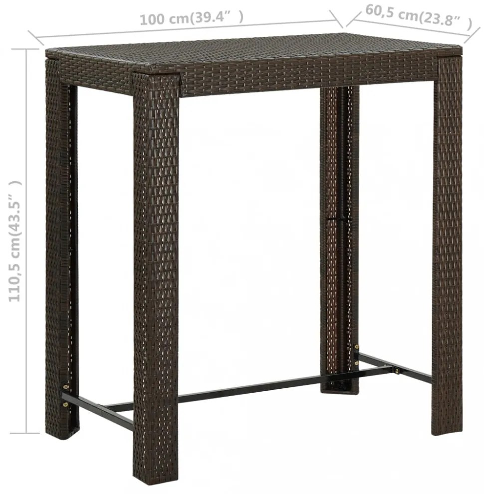 barna polyrattan kerti bárasztal 100 x 60,5 x 110,5 cm
