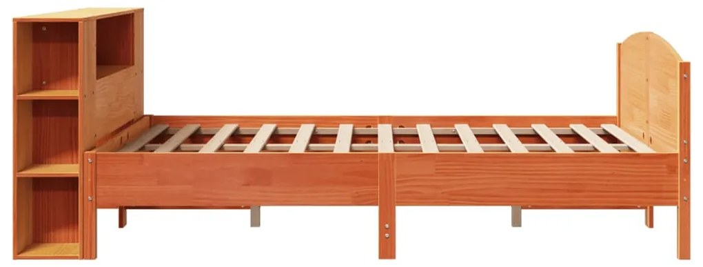 barna tömör fenyőfa könyvespolcos ágy matrac nélkül 150 x 200cm
