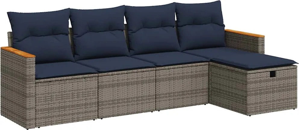 vidaXL 5 részes szürke polyrattan kerti ülőgarnitúra párnákkal