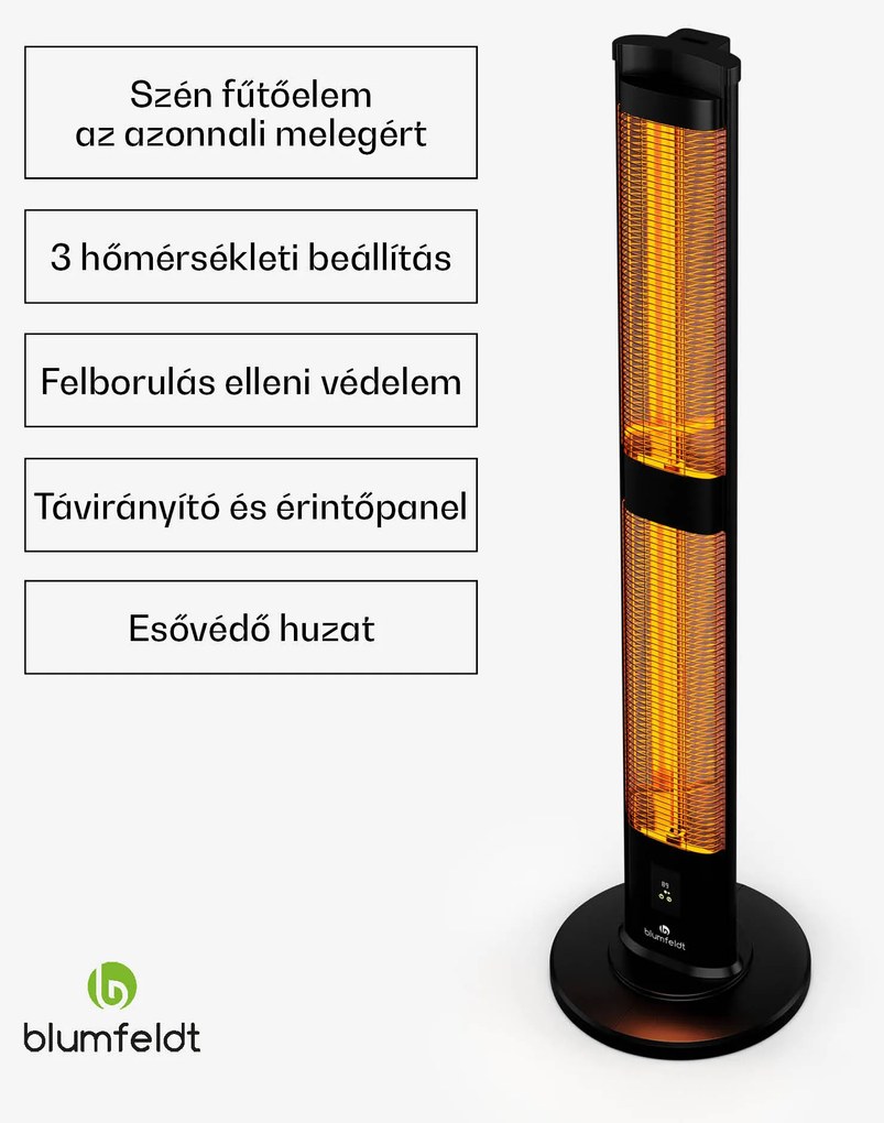 Blumfeldt BlazeTower infravörös hősugárzó, 3000 W, kültéri, 3 fokozat, IP45, távirányító, időzítő