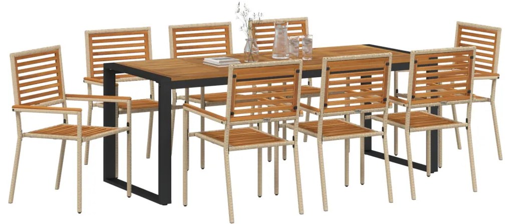 Kert étkező szett 9 pcs Bézs 200 x 80 x 75 cm polirattan