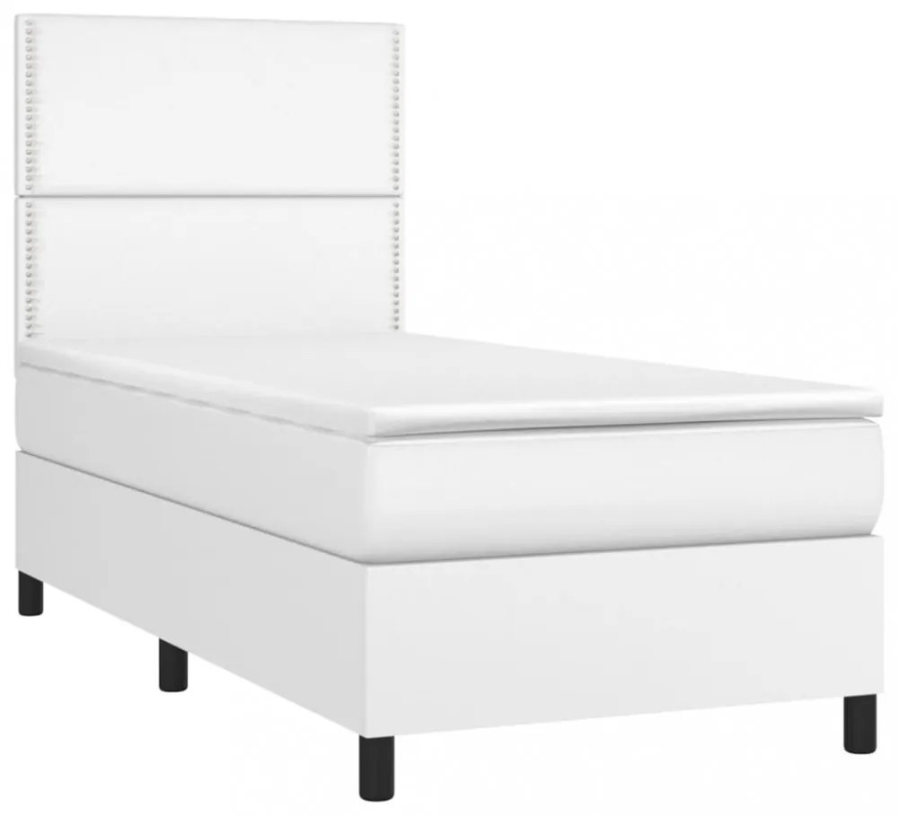 fehér műbőr rugós ágy matraccal és LED-del 90x190 cm