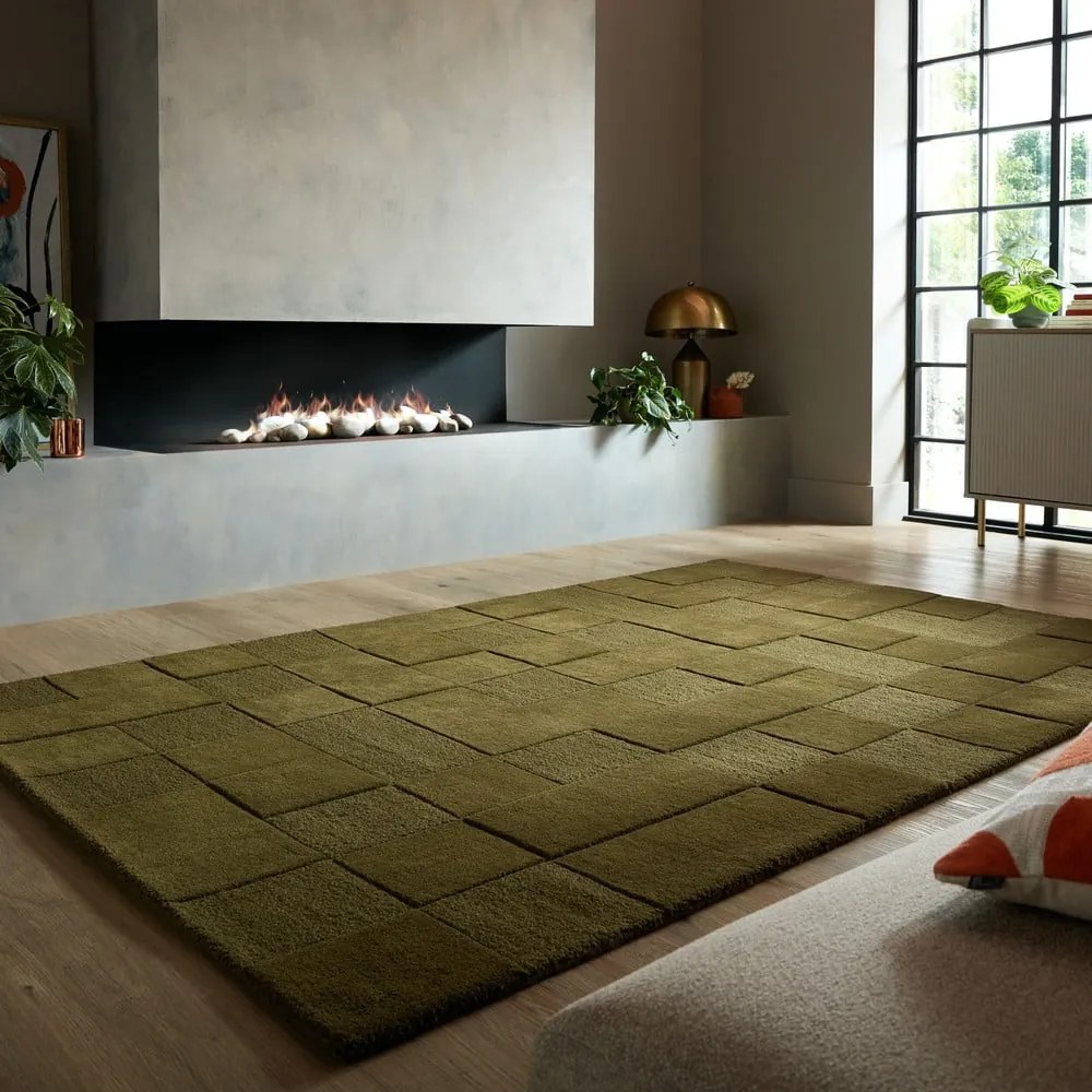 Khaki kézi szövésű gyapjú szőnyeg 160x230 cm Checkerboard – Flair Rugs