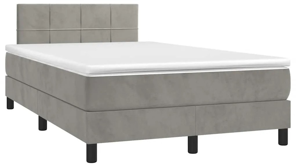 világosszürke bársony rugós és LED-es ágy matraccal 120x190 cm