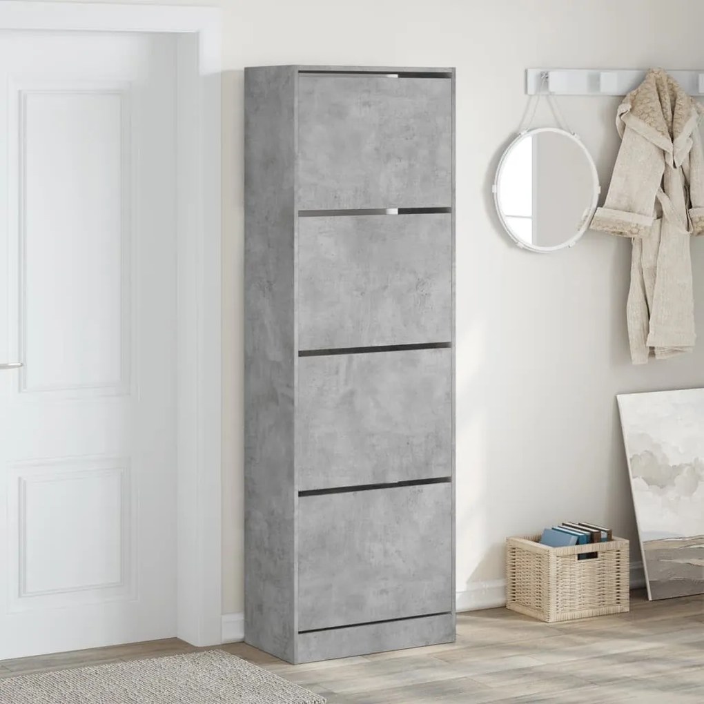 betonszürke cipőszekrény 4 kihajtható fiókkal 60x34x187,5 cm