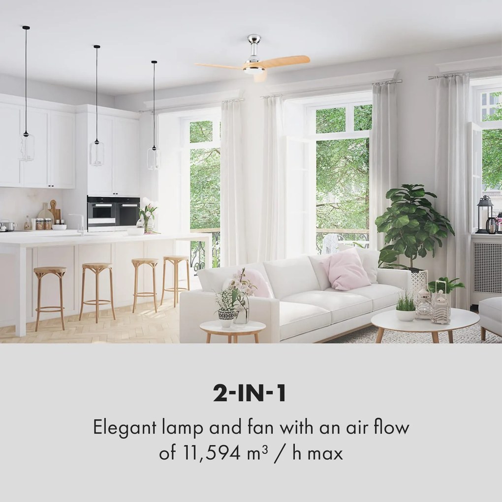 Klarstein Silent Service, mennyezeti ventilátor, Ø: 128 cm, teljesítmény: 25 W, fa kialakítás