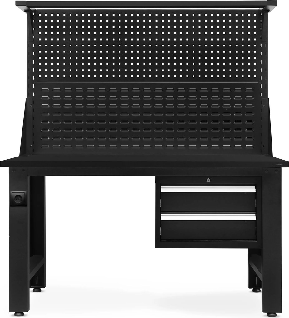 Műhelyasztal perforált táblával, fekete, 1500x1700x750 mm: LOGAN All Black