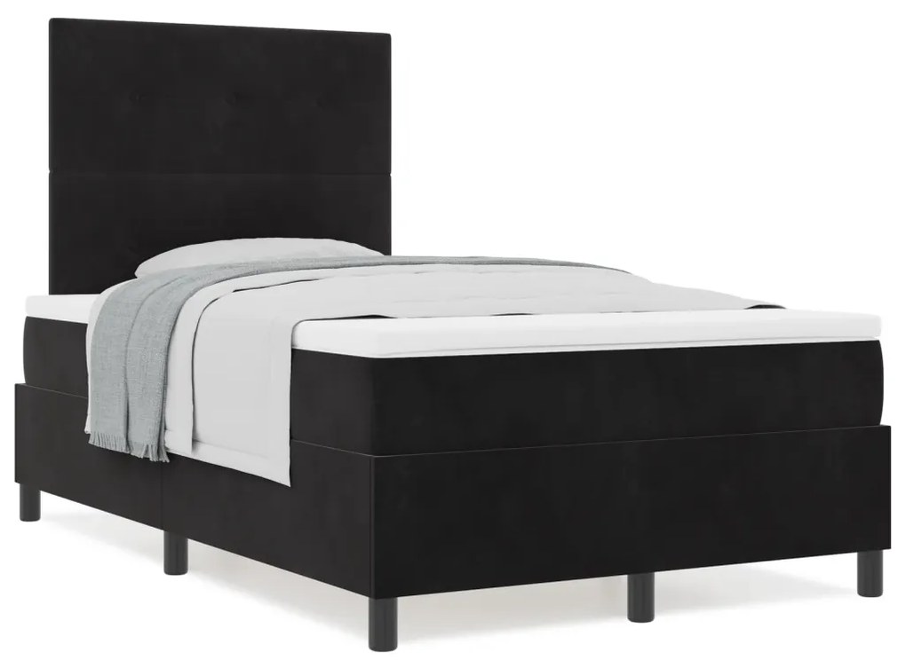 Boxspring Ágy Mattal Fekete Kicsi Dupla Bársony